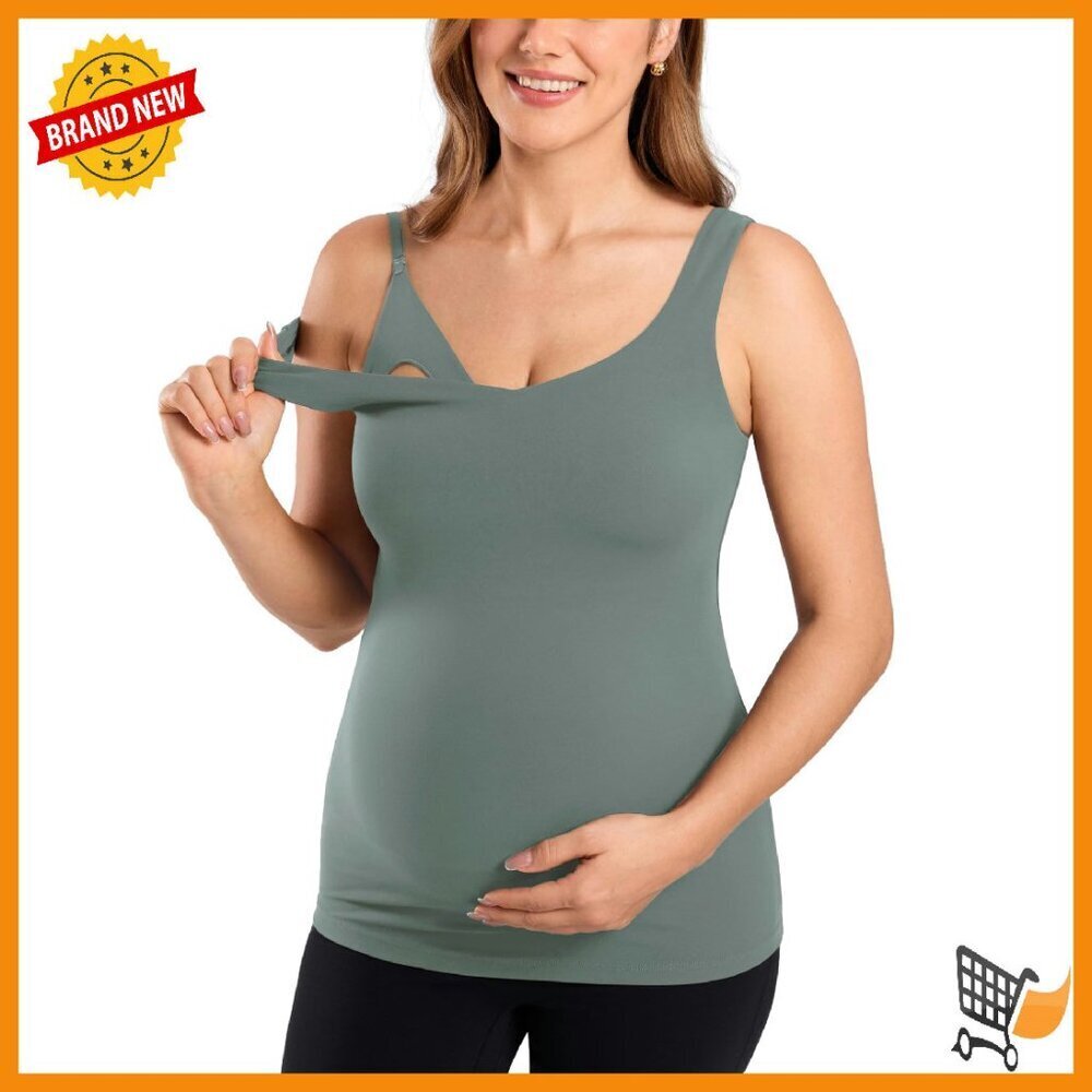 Maternity Nursing Tank Top with Built-in Bra, Sleeveless V-Neck, Natrelax Fabric